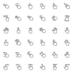 Touch gestures line icons set