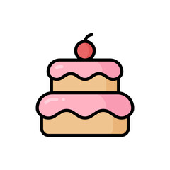 Cake Cartoon Vector Icon Illustration. Food and Drink Icon Concept Isolated Premium Vector. Flat Cartoon Style