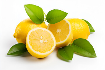 lemon with leaves isolated isolated on white background