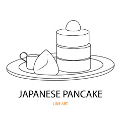 Japanese Pancake Fluffy Soufflé Dessert Line Art