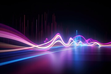 Fototapeta premium abstract futuristic background with pink blue glowing neon moving high speed wave lines and bokeh lights. Data transfer concept Fantastic wallpaper