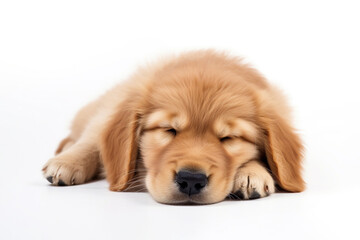 a puppy Golden Retriever dog sleepy isolated on white background. 