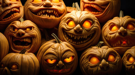 Creative Halloween Concept. Halloween pumpkins on dark background