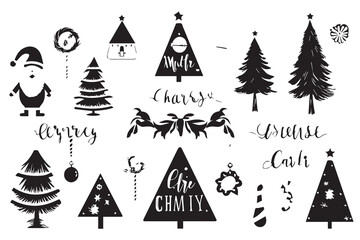Christmas set of design elements silhouettes