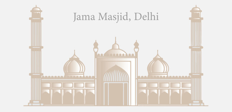 Jama Masjid, Delhi vector illustration on white isolated