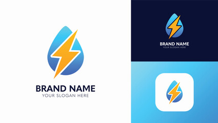 Water drop Flash Thunderbolt Logo design