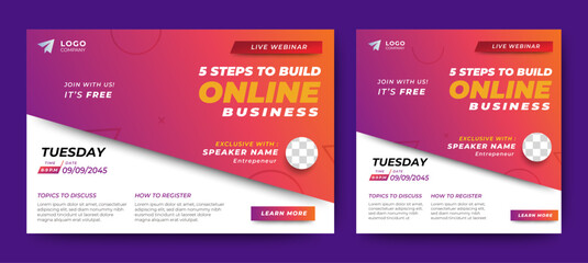 Online Business live webinar banner invitation and social media post template. Business webinar invitation design	