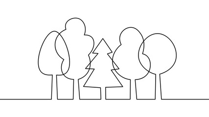Single continuous line art tree park alley. Outdoors garden landscape design one sketch outline drawing vector illustration