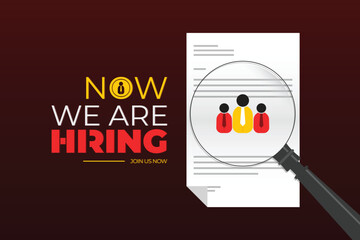 Hiring Or Now we are Hiring Vector design with magnifying glass. 