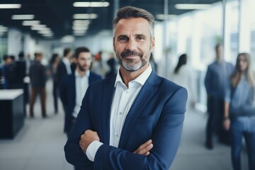 Happy Businessman Standing in Modern, Successful Male Manager Smiling and Looking at the Camera