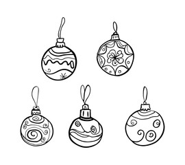 Vector illustration. Set of Christmas tree toys.