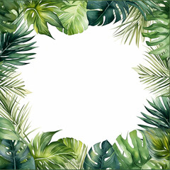 Tropical palm leaves square frame watercolor, Generative Ai