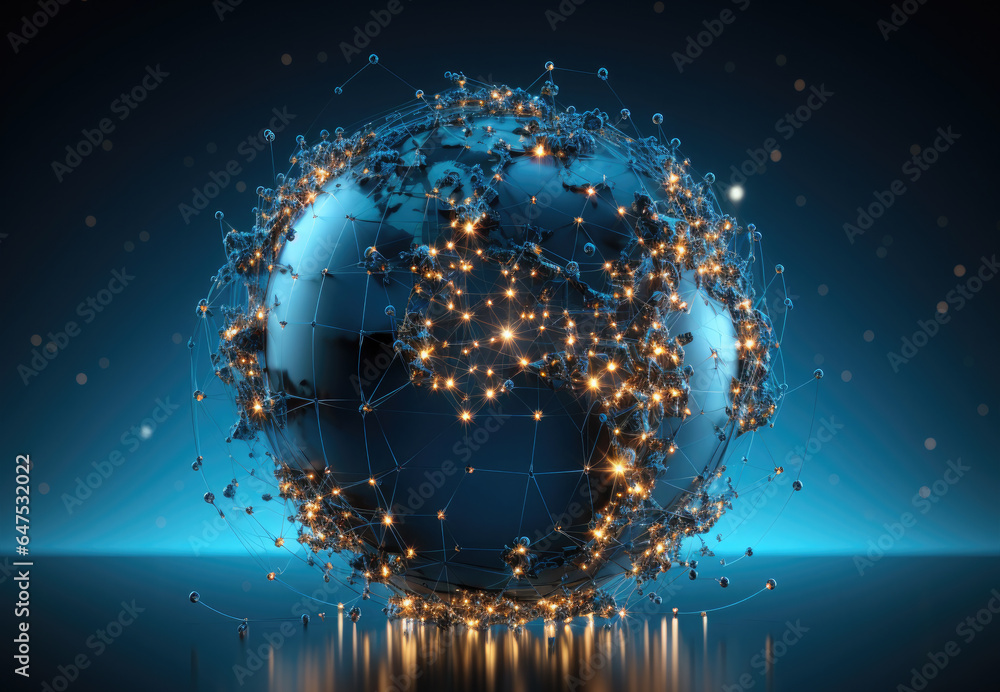 Poster planet earth. map of the planet and world map.worldwide network connection, digital telecommunicatio