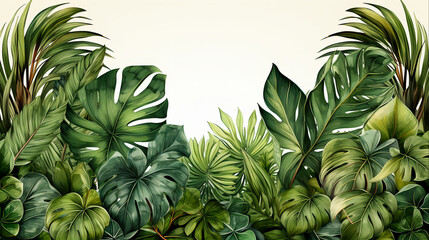 Fototapeta na wymiar Tropical palm leaves square frame watercolor, Generative Ai