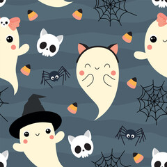 Vector pattern with cute ghosts and spiders