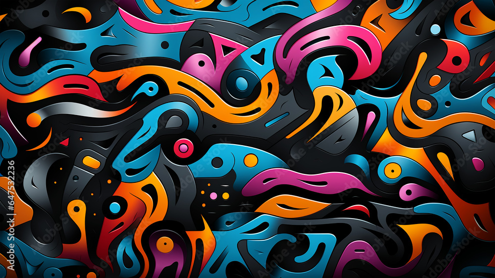 Wall mural Abstract illustration, colored waves and fancy images, wallpaper, poster, art, postcard