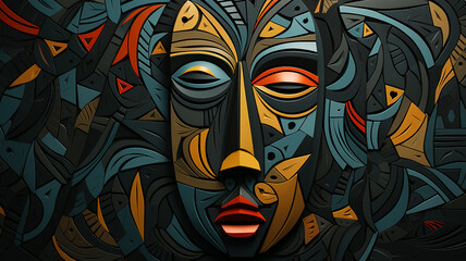 Abstract illustration, unknown face, colored waves and fancy images, wallpaper, poster, art, postcard