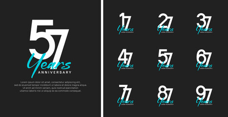 set of anniversary logo flat white color number and blue text on black background for celebration