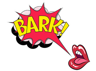 Comic lettering bark. Vector bright cartoon illustration in retro pop art style. Comic text sound effects. EPS 10.
