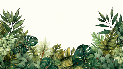 Obraz premium Tropical palm leaves square frame watercolor, Generative Ai