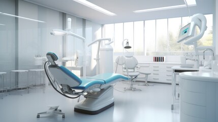 Dentist office white interior with medical equipment