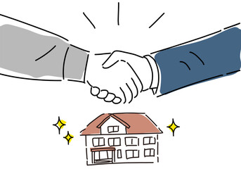 握手する建築業と営業/施工主と新築の家