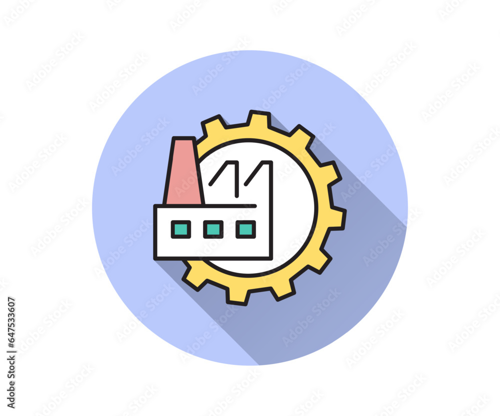 Poster factory flat icon with a cogwheel. simple illustration with long shadow for graphic and web design.