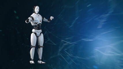 Fototapeta premium Futuristic world robots are running. Presentation of technology with robots. 3d rendering action of robot.