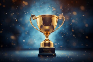 Champion Award gold cup on the blue background.