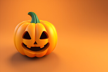 Tiny cute 3D Halloween day pumpkin icon on clean isolated orange background banner wallpaper, Generative AI