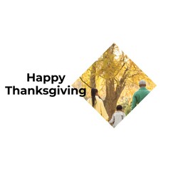 Happy thanksgiving text on white with african american parents and son in autumn park