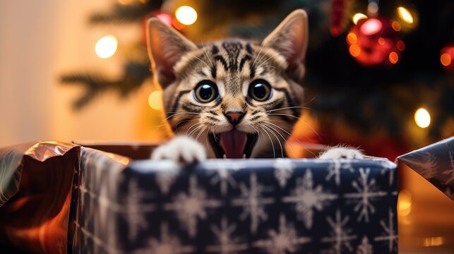 Cats Christmas surprise holiday gift, Background Image,Desktop Wallpaper Backgrounds, HD