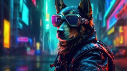 Fototapeta na wymiar Cyberpunk pup futuristic attire Halloween, Background Image,Desktop Wallpaper Backgrounds, HD