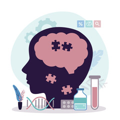 Brain silhouette with puzzle pieces, autism, dementia, epilepsy and Alzheimer awareness, world mental health day, world Parkinson day concept.