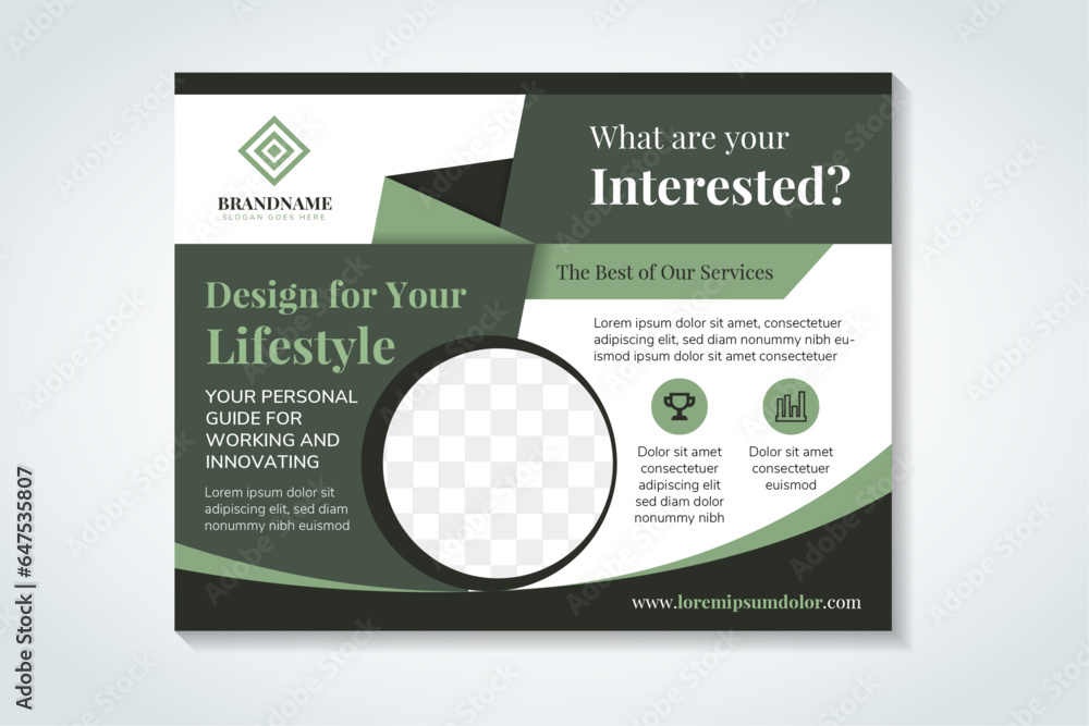 Poster design for your lifestyle horizontal banner design template with circle space for photo. multicolore