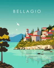Gordijnen Lombardy Bellagio Italy travel poster © Kristina Bilous