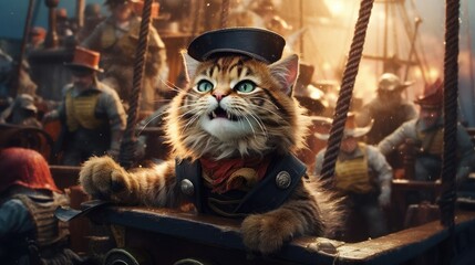 Obraz na płótnie Canvas Pirate Cat crew Swashbuckling Adventure, Background Image, HD