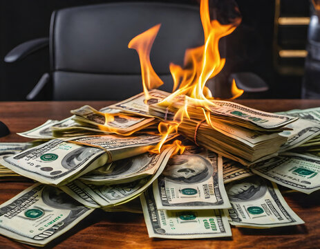 burning bunch of money on a business desk - generative ai