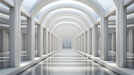 Large Bright Geometric Structure with Pillars, Reflections, Shadows and Light, Generative AI