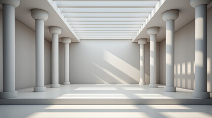 Geometric Elegance, Bright Abstract Architecture with Pillars, Light and Shadows, Generative AI