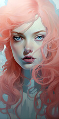 Obraz premium Pink-haired Beauty Dreamer, elegance woman portrait vaporwave 