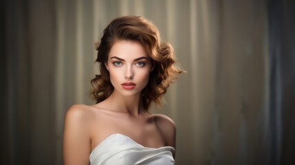 Fototapeta premium Beauty portrait of young woman in studio. Non-existent person.