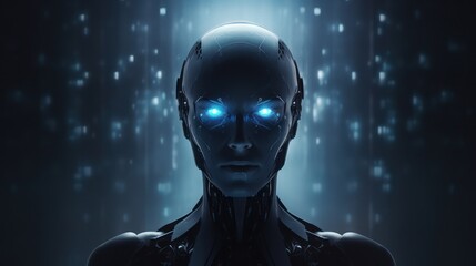 humanoid robot on data network connection background. Generative Ai. - obrazy, fototapety, plakaty