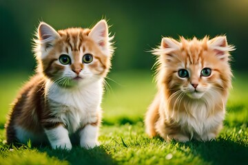Naklejka na ściany i meble two kittens on the grass