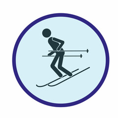 The stick man is skiing down the mountain. Winter sport, illustration of a skier icon.