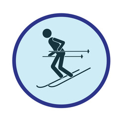 The stick man is skiing down the mountain. Winter sport. Vector illustration of a skier icon.