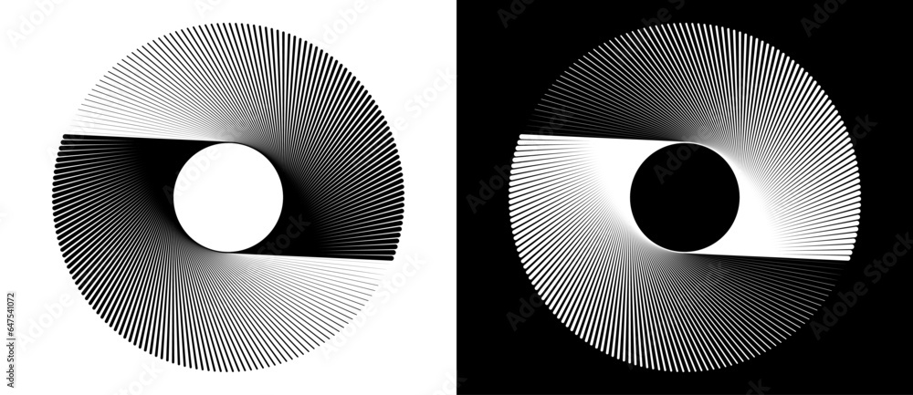 Poster abstract background with lines in spiral. art design circle concept with 2 segments. black lines on 