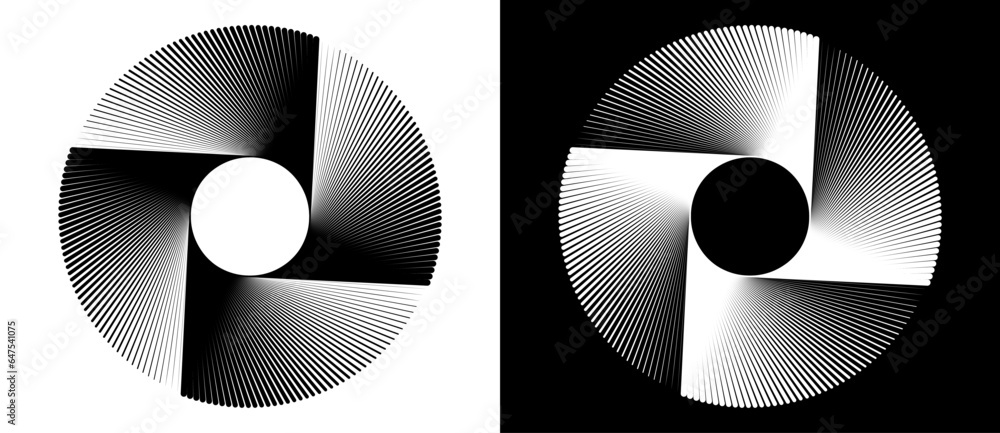 Poster abstract background with lines in spiral. art design circle concept with 4 segments. black lines on 