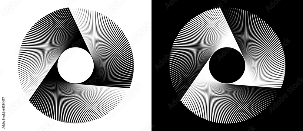 Poster abstract background with lines in spiral. art design circle concept with 3 segments. black lines on 