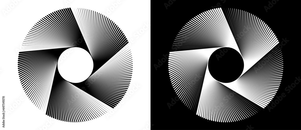Fototapete abstract background with lines in spiral. art design circle concept with 5 segments. black lines on 